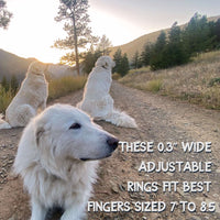 Bear Family Adjustable Ring showcased with dogs in a scenic natural setting, highlighting adjustable fit for fingers sized 7-8.5.