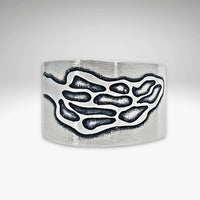Morel Adjustable Ring with etched Morel design, showcasing its unique Matte Silver finish.
