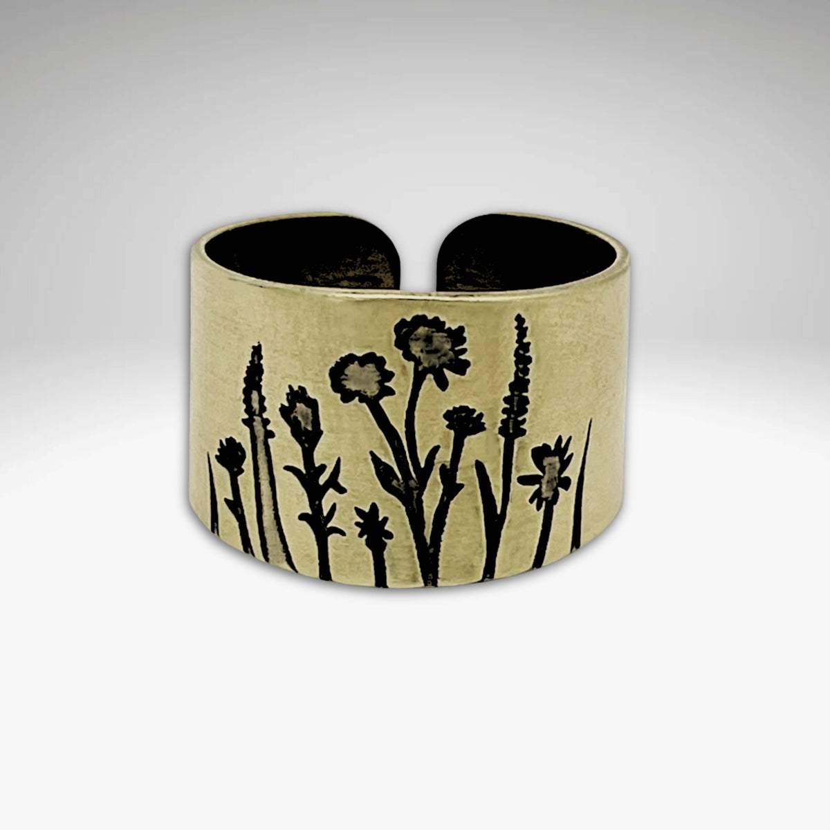 Wildflowers Adjustable Ring featuring delicate wildflower designs, perfect for springtime adornment.