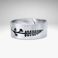 Lupine Adjustable Ring featuring Montana wildflowers in matte silver finish.