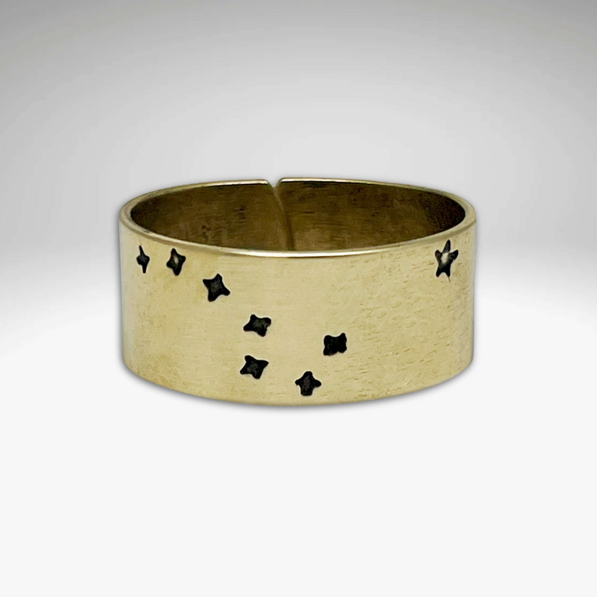 Big Dipper 2, Adjustable Ring featuring star etchings on raw brass design.