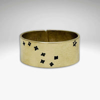 Big Dipper 2, Adjustable Ring featuring star etchings on raw brass design.