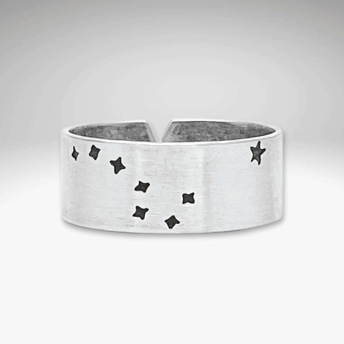 Big Dipper 2, Adjustable Ring with etched stars in Matte Silver finish.