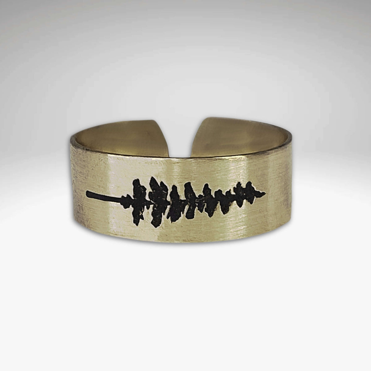 P Pine Adjustable Ring in antique brass finish with pine tree design, symbolizing wisdom and endurance.