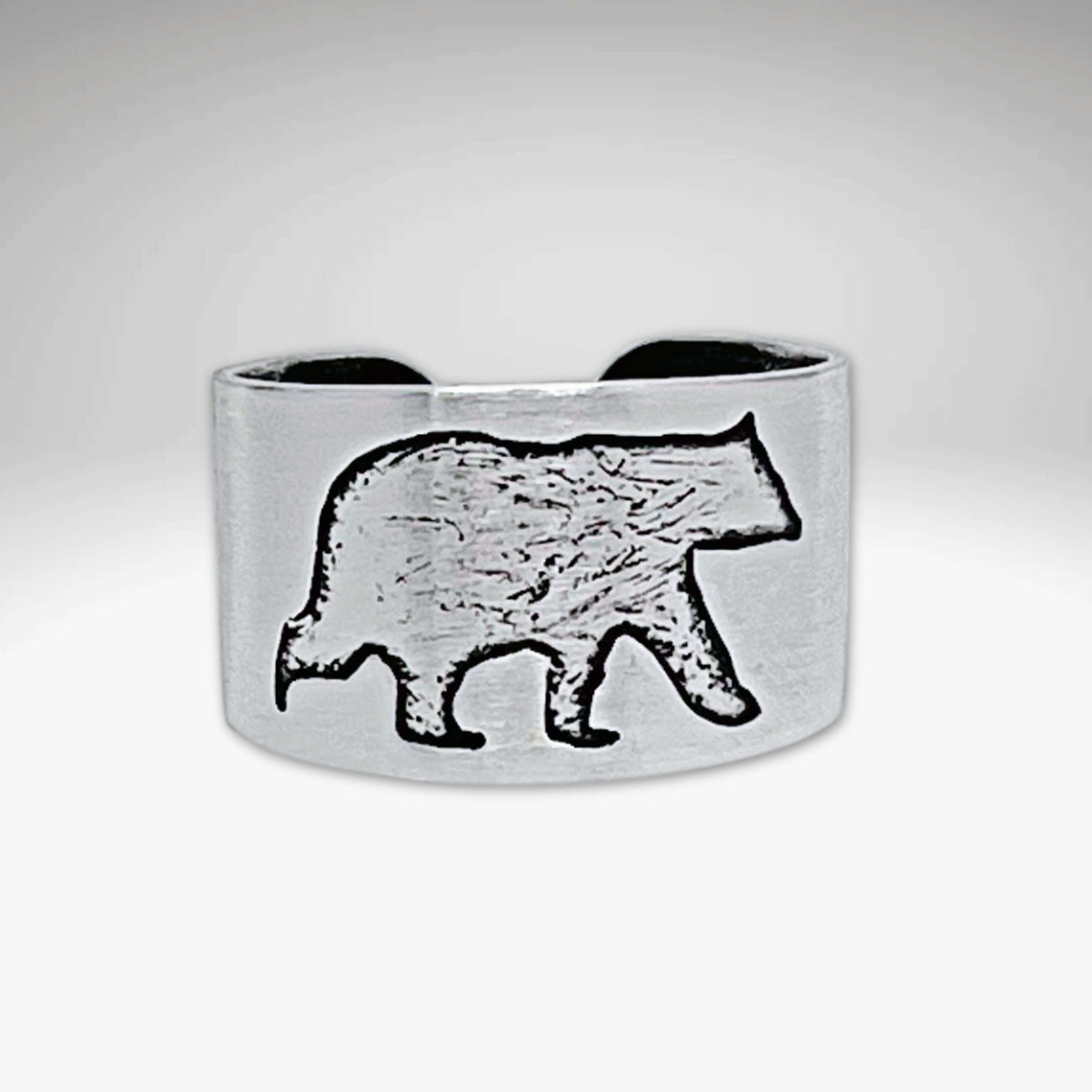 Bear Boy Adjustable Ring in matte silver featuring a bear design, perfect for adventurous explorers.