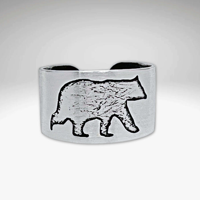 Bear Boy Adjustable Ring in matte silver featuring a bear design, perfect for adventurous explorers.