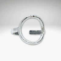 Close-up of the Halo Adjustable Ring in Matte Silver with a textured finish, adjustable for sizes 5.5-8.5.