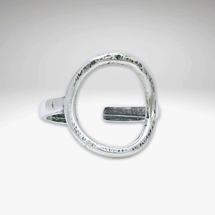 Close-up of the Halo Adjustable Ring in Matte Silver with a textured finish, adjustable for sizes 5.5-8.5.