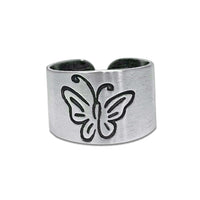 Butterfly adjustable ring in matte silver with whimsical butterfly design, simple and elegant style.