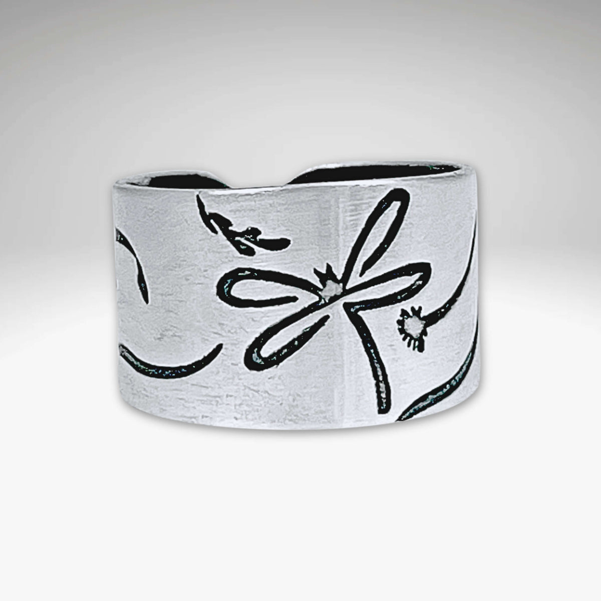 Dragonfly adjustable ring in matte silver, featuring a whimsical design with delicate dragonfly motifs.