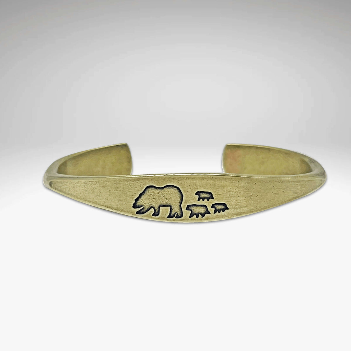 Bear Family Cuff Bracelet featuring a mama bear and three cubs in Antique Brass finish.