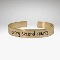 Every second counts - Bear Cuff Bracelet featuring an inspirational phrase on raw brass.