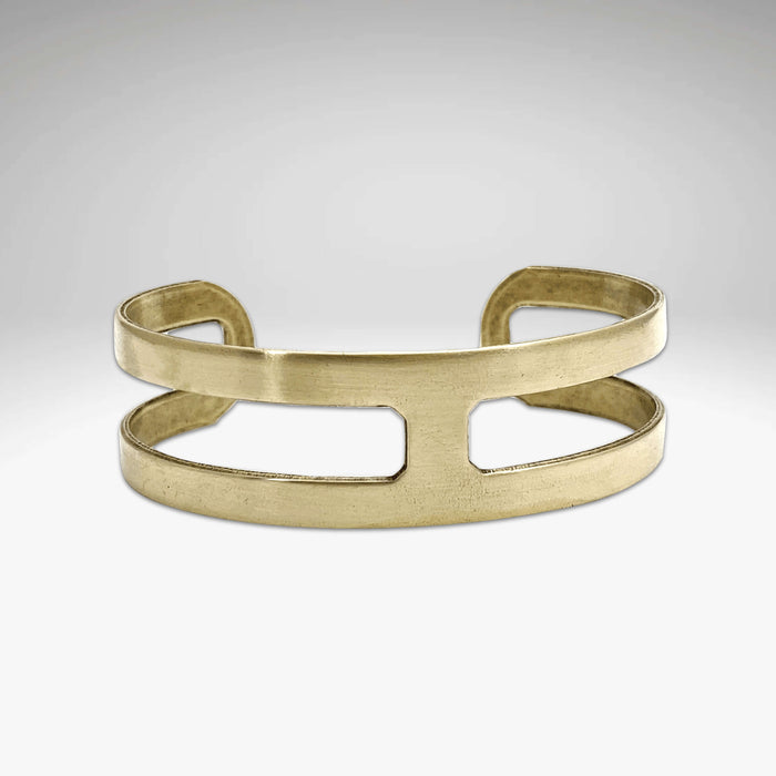 Wide Open Cuff Bracelet in antique brass finish, minimalist design, adjustable handmade bracelet.
