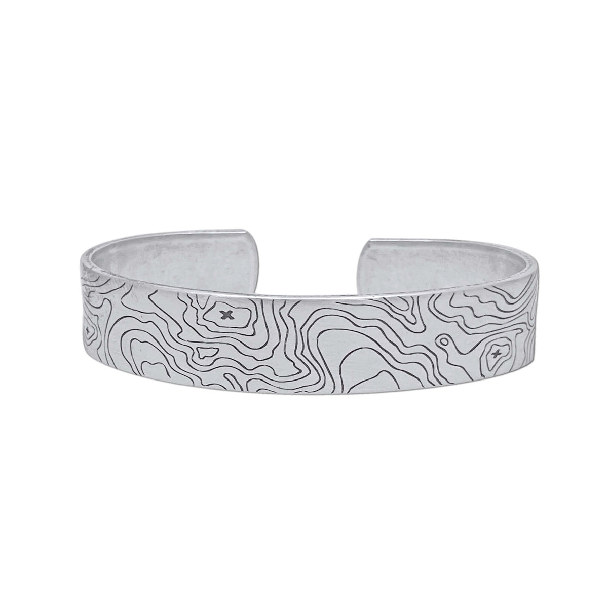 Topo Cuff Bracelet - Mountain cuff for men and women - Grand Tetons showcasing a detailed topographical design.