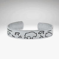 Buff and Babes Cuff Bracelet, adjustable silver cuff featuring bison designs for a seasonal celebration.