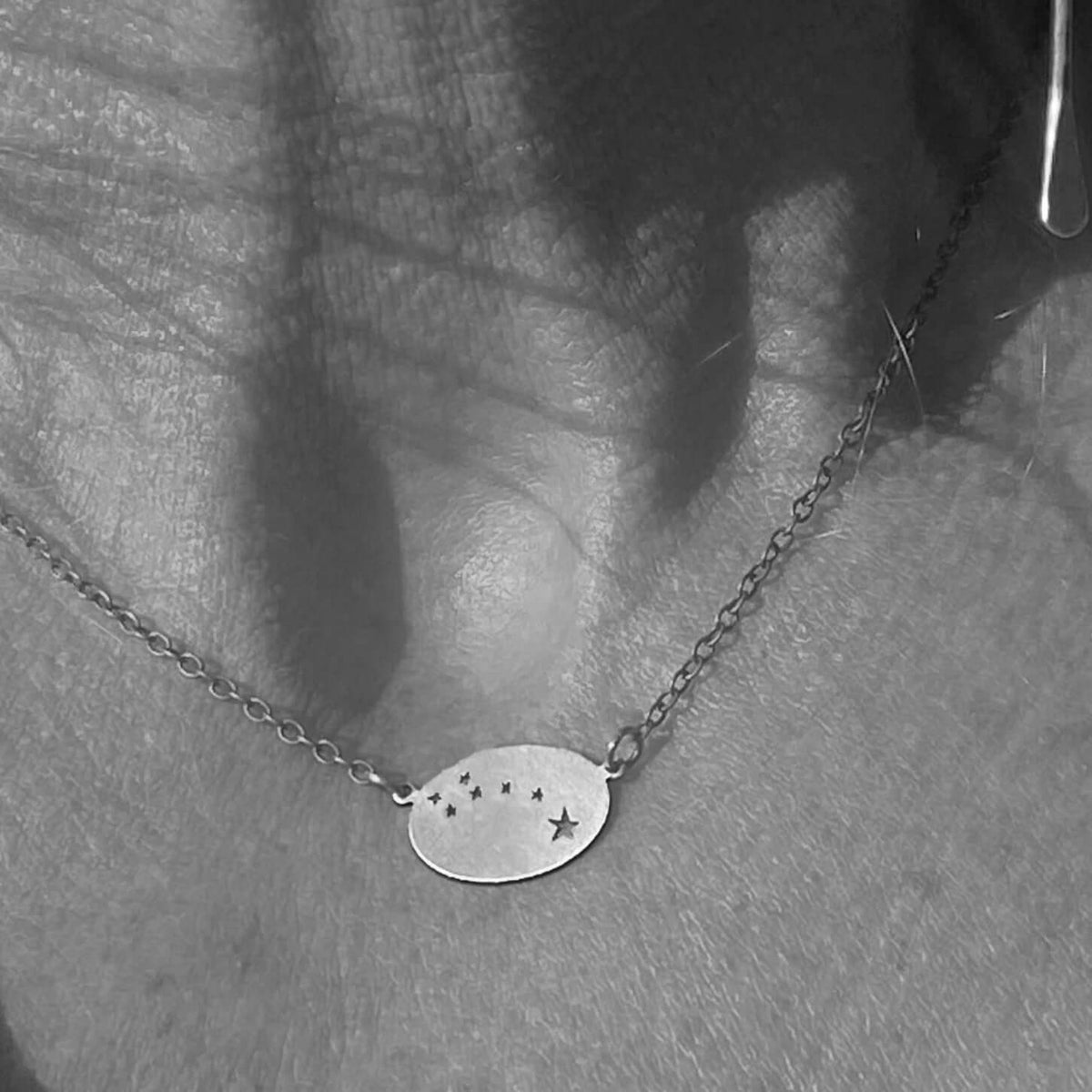 Close-up of the Little Dipper Necklace featuring seven stars in a chic design, showcasing astronomy-inspired jewelry.