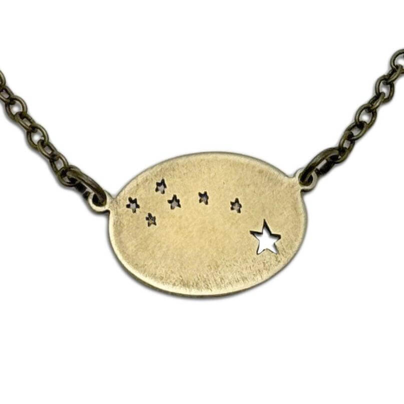 Little Dipper Necklace showcasing Ursa Minor stars in antique brass finish, perfect for astronomy lovers.