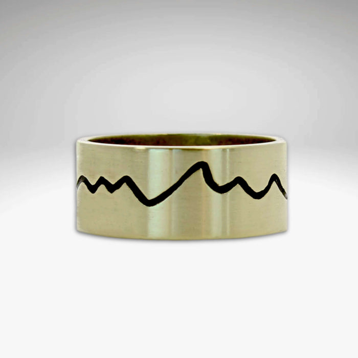 antique brass ring with Grand Tetons Montains etched all the way around