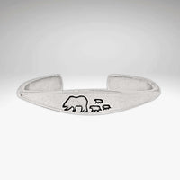 Bear Family Cuff Bracelet featuring a mama bear and three cubs in sleek silver finish, symbolizing family connection.