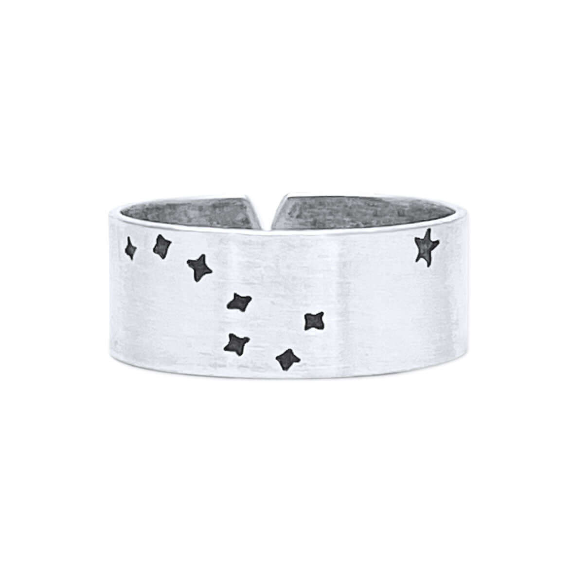 Big Dipper 2, Adjustable Ring in Matte Silver finish, featuring etched stars design.