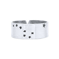 Big Dipper 2, Adjustable Ring in Matte Silver finish, featuring etched stars design.