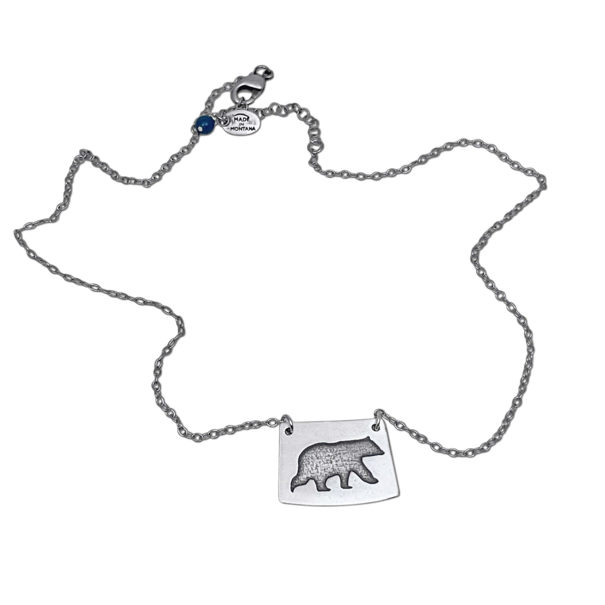 Bear Boy Necklace featuring a black bear pendant on a silver chain, perfect for nature lovers.