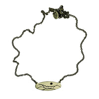 Glacier View Necklace in antique brass finish, adjustable 16"-18", handmade in Montana.
