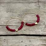 Love Earrings - Beaded hoop earrings with heart and ruby jade