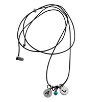 Initial Necklace with AL initials, turquoise bead, and black cord for personalized style.