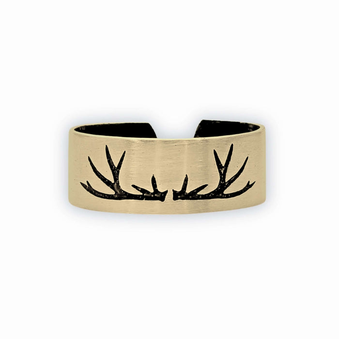 Antlers Adjustable Ring featuring a sleek gold design with antler engraving, perfect for nature lovers.