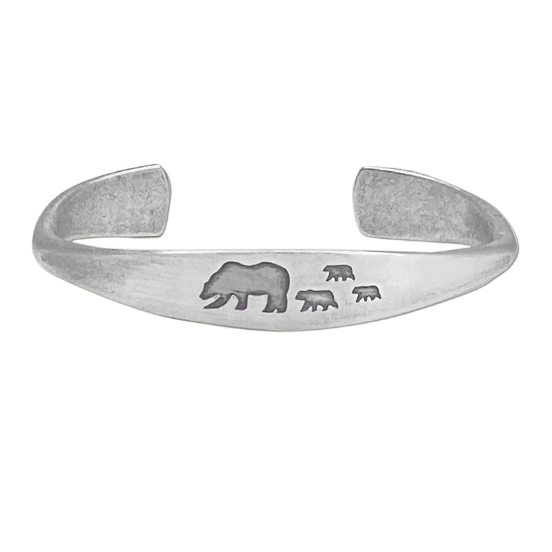 Bear Family Cuff Bracelet, Matte Silver, daphne lorna