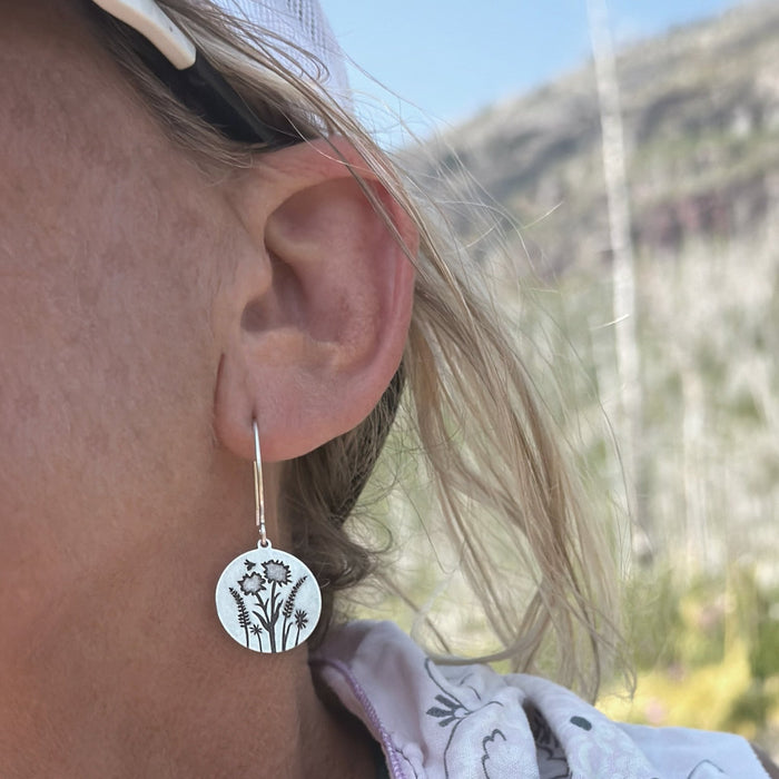 Bee in the Flowers Earrings, Wildflower Floral Drops