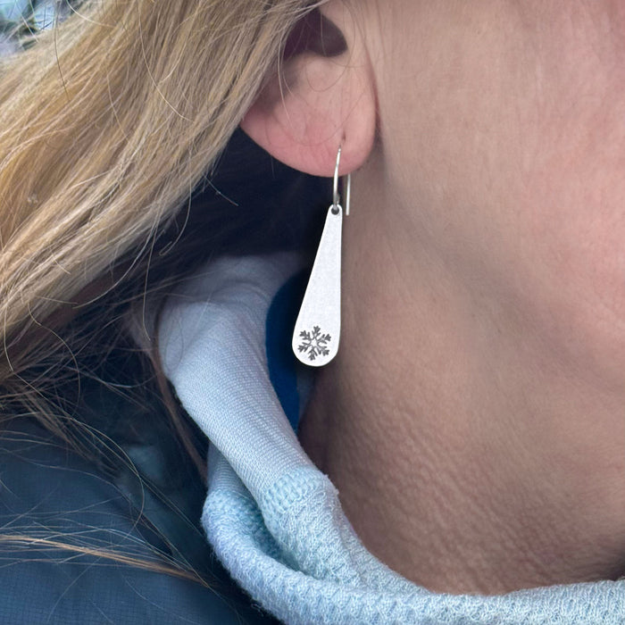 Snowflake Drop  Earrings, Teardrop Dangles