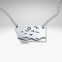 Flyover Montana - Necklace with Mountains birds and sun