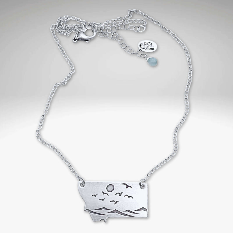 Flyover Montana - Necklace with Mountains birds and sun