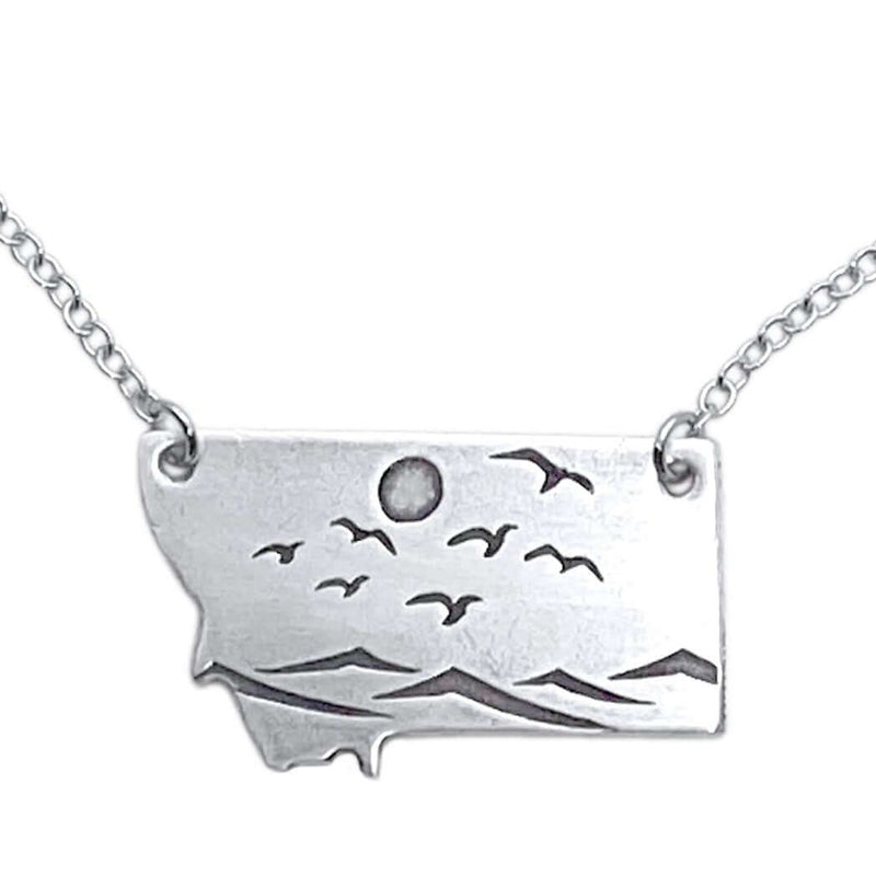 Flyover Montana - Necklace with Mountains birds and sun