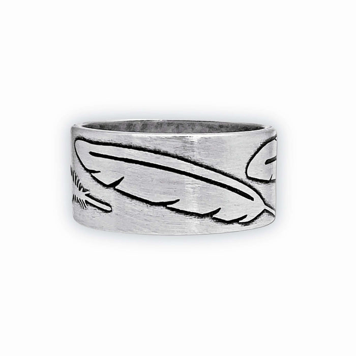 Feather Ring in matte silver finish featuring intricate feather design for a stylish and unique look.