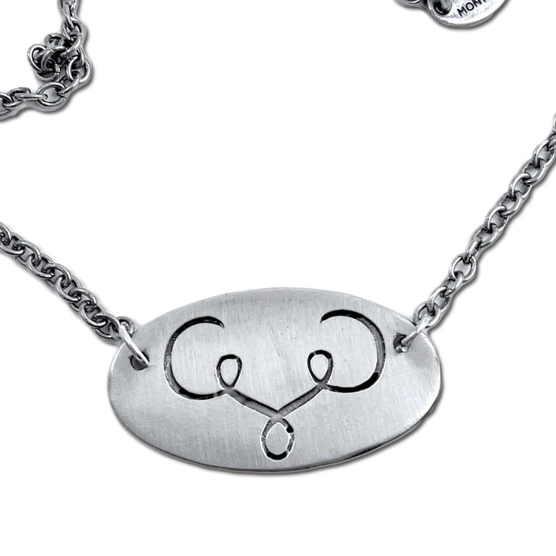 Ancient Buff Necklace with oval silver pendant and adjustable chain, inspired by the buffalo symbol.