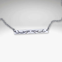 Antler Bar Necklace showcasing a unique etching design, adjustable cable chain, in Matte Silver finish.