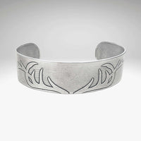 Antlers Cuff Bracelet in Matte Silver finish, showcasing unique etching of antlers, perfect gift for wildlife lovers.