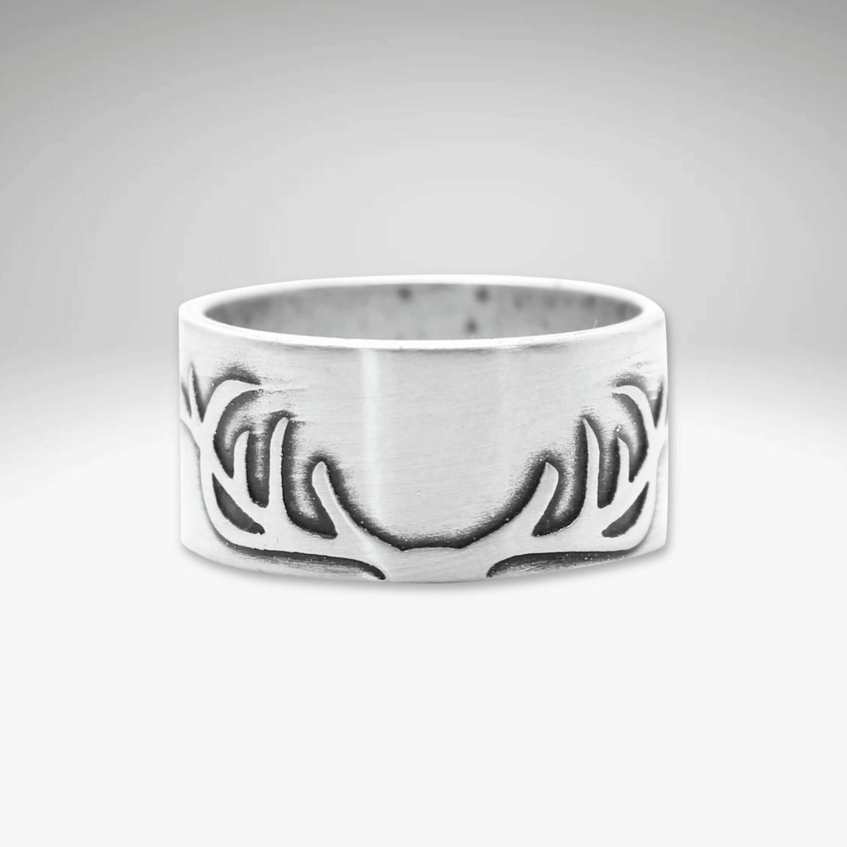 Antlers Ring featuring a unique antler design with a 0.38" wide band, perfect for outdoor enthusiasts.