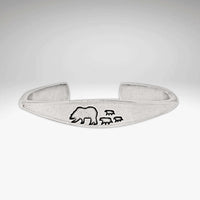Bear Family Cuff Bracelet in matte silver featuring mama bear with three cubs design, symbolizing family solidarity.