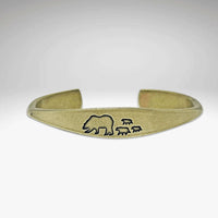 Bear Family Cuff Bracelet featuring mama bear and three cubs design in Antique Brass finish.