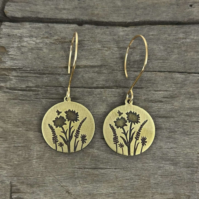 Bee in the Flowers Earrings, Wildflower Floral Drops - Daphne Lorna