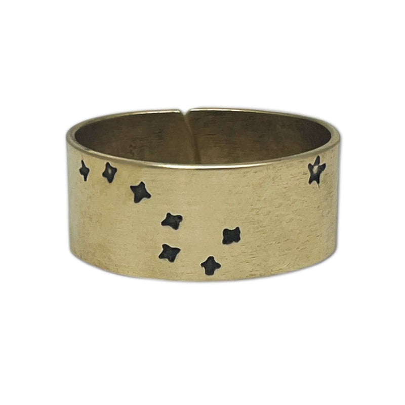 Big Dipper 2, Adjustable Ring made of raw brass with etched star design, perfect for astronomy enthusiasts.