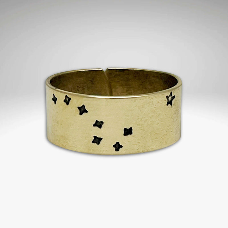 Big Dipper 2, Adjustable Ring featuring etched stars on a brass band.