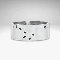 Big Dipper 2, Adjustable Ring in matte silver finish with star etchings.