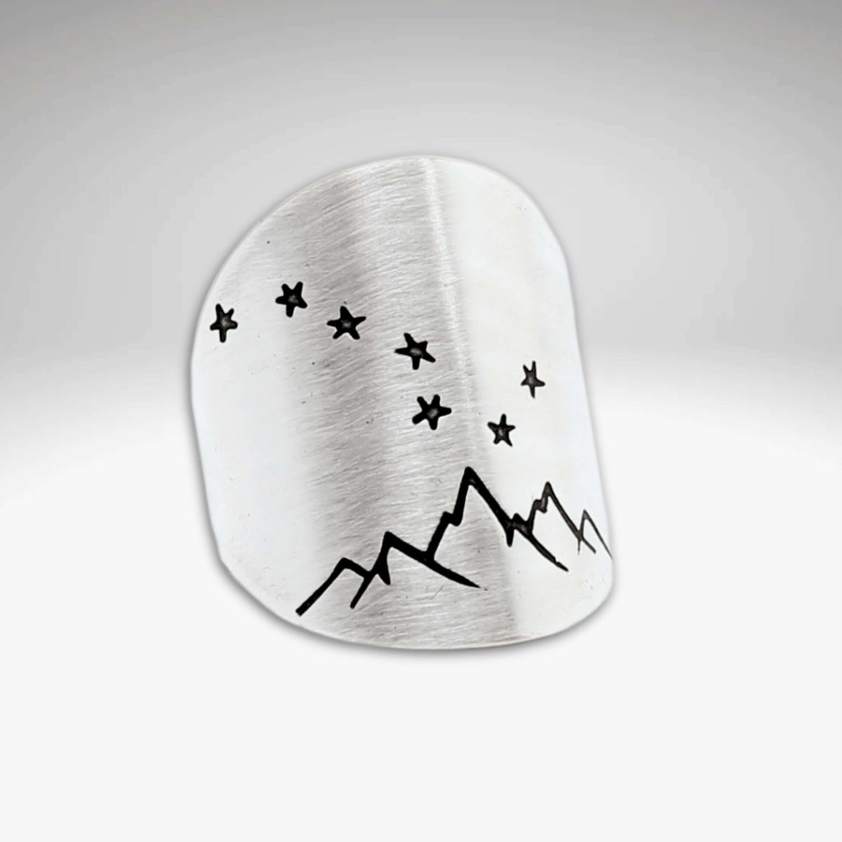 Big Dipper Adjustable Ring featuring mountain and star design, inspired by the night sky.