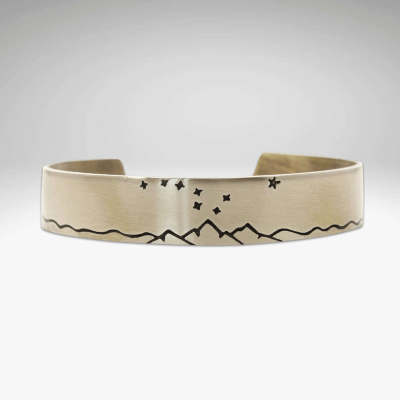 Big Dipper Cuff Bracelet featuring a mountain and starlight design, perfect for nature lovers.