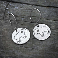 Billy Goat Earrings with unique etched design and tiny star, featuring sterling silver earwires.
